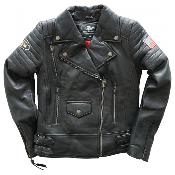 Blouson Warson Motors Cuir Police Perfecto Noir