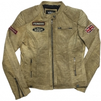 Blouson Cuir Femme Warson Motors Grand prix Jungle Tan 