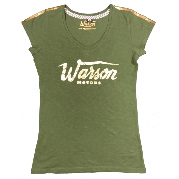 Tee-shirt femme Warson Motors BasicGold Col V Kaki
