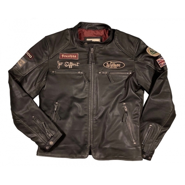 Blouson Warson Motors Cuir Jo Siffert Classic Driver Noir Rub Off Goat