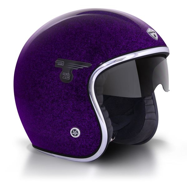 casque moto jet, taille S, couleur violette, housse de transport comprise.