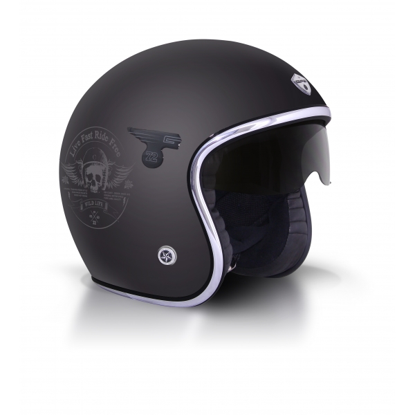 Casque Jet GPA Carbon Solar Skull Noir mat