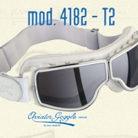 Lunette Aviator Goggle 4182 T2 cuir blanc verre miroir ou bleu